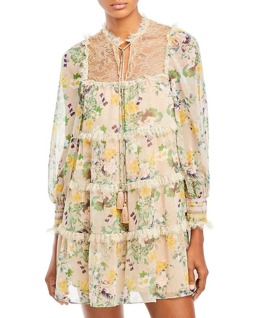 Alice + Olivia Floral Romance Almond 'Marcie Babydoll' Mini Dress Size S
